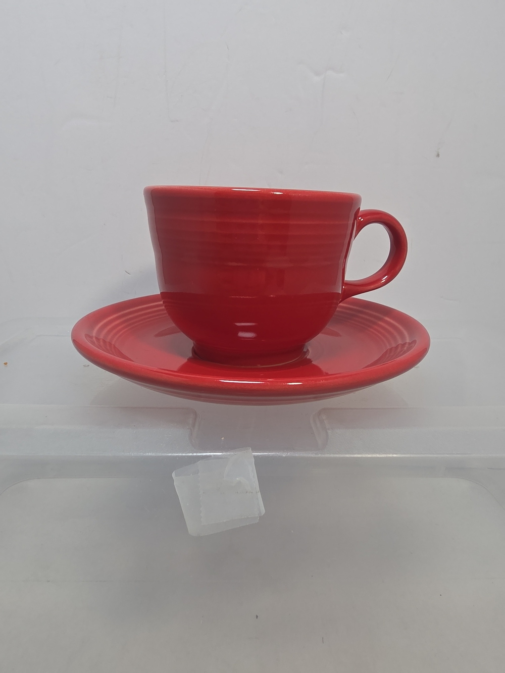 Fiesta Ware Scarlet Red Flat Coffee Cup & Saucer Set Homer Laughlin